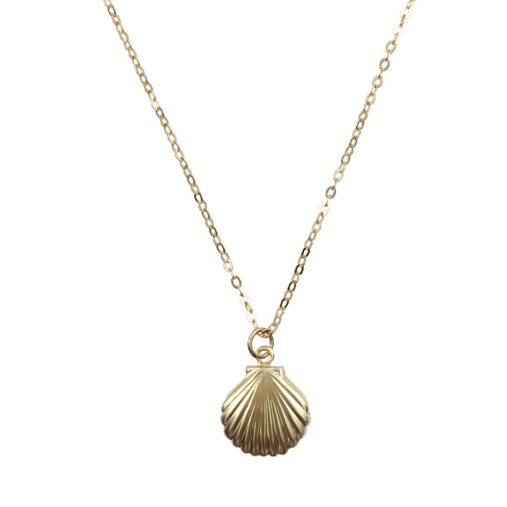 14k Yellow Gold Filled Tiny Dainty Sea Shell Charm Necklace - Picture 3 of 8